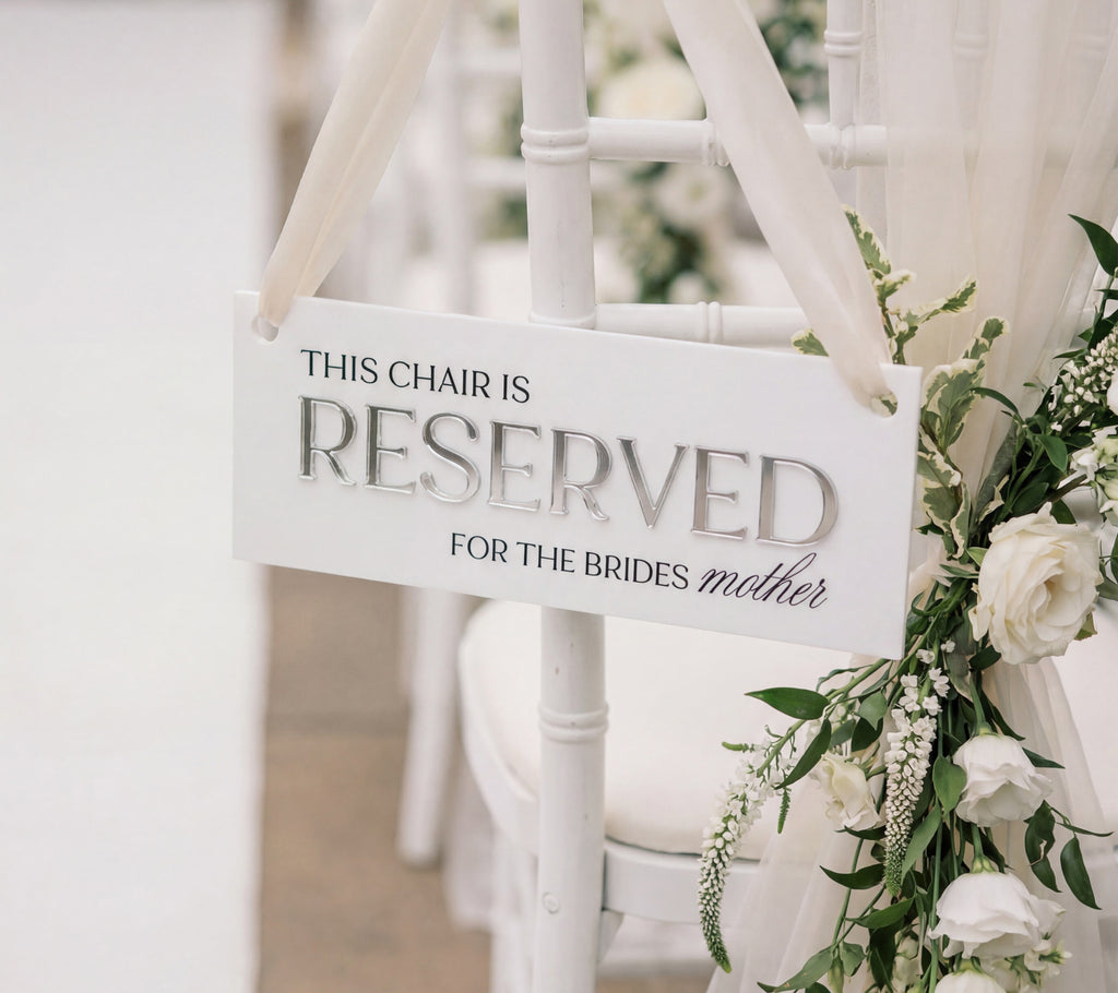 'Reserved' Seating Sign - White + Silver