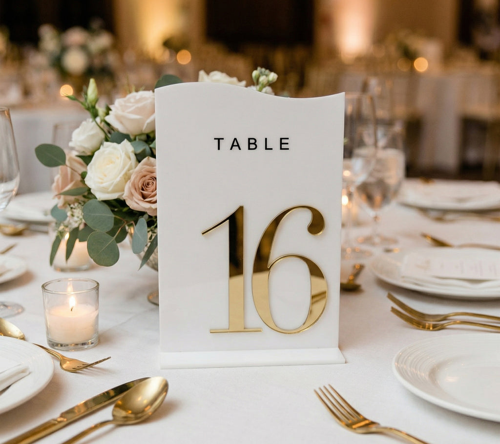 White + 3D Gold Table Numbers