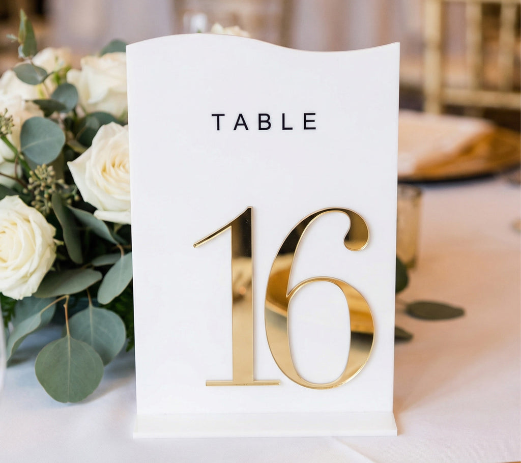 White + 3D Gold Table Numbers