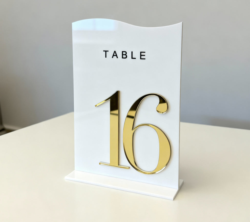 White + 3D Gold Table Numbers