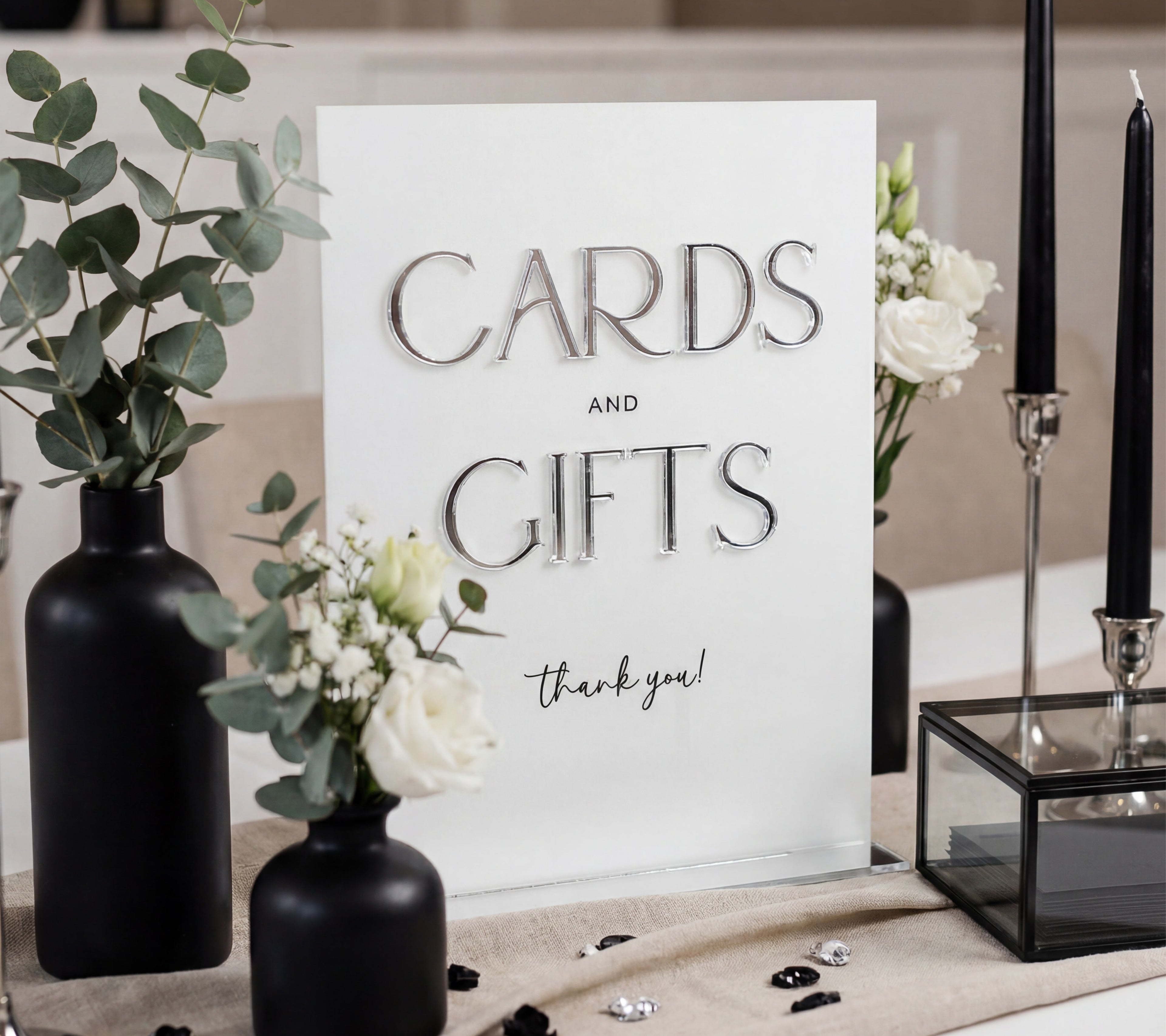 Silver Mirror Cards & Gifts Sign