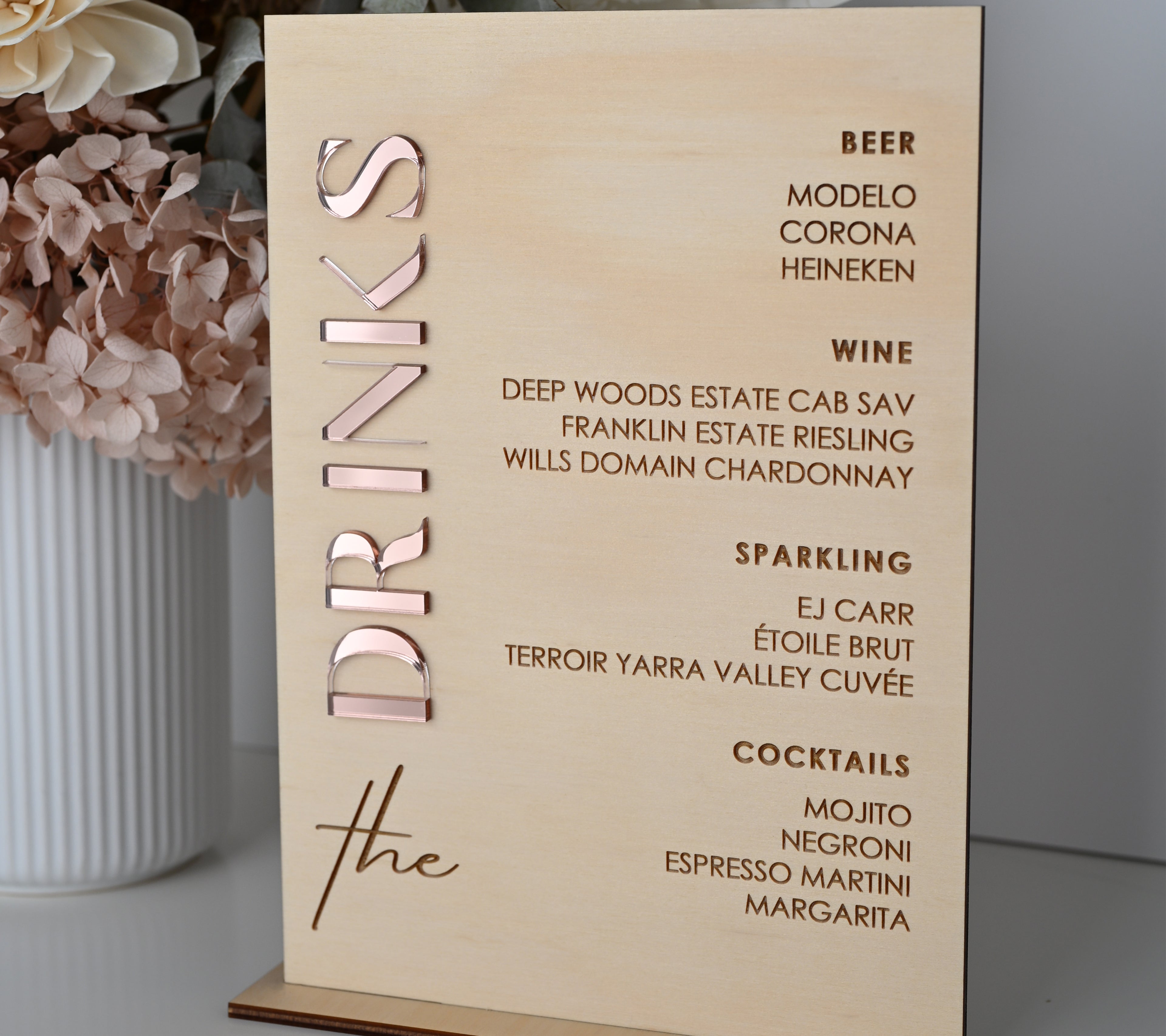 Drinks & Bar Wooden Engraved Menu