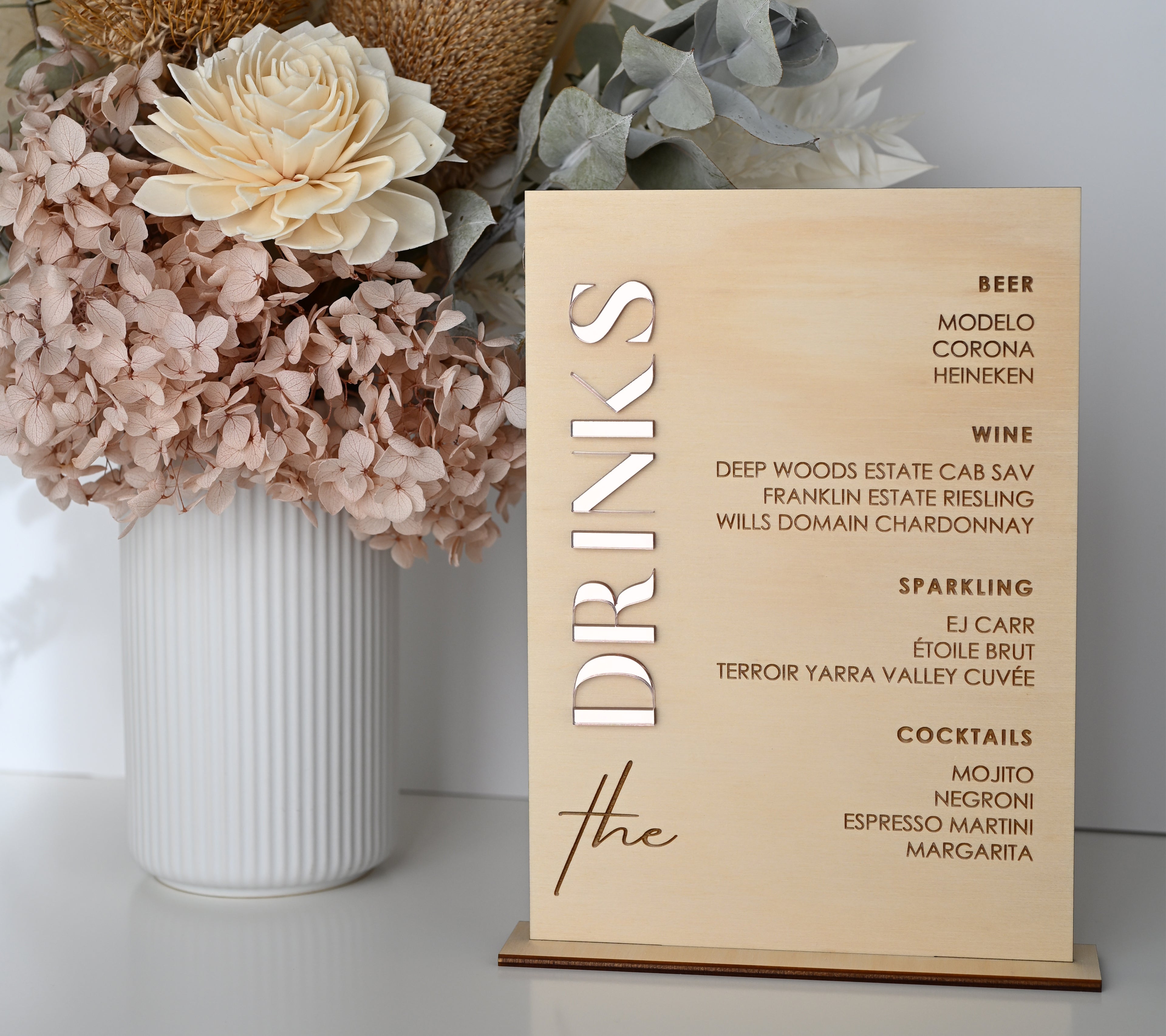 Drinks & Bar Wooden Engraved Menu