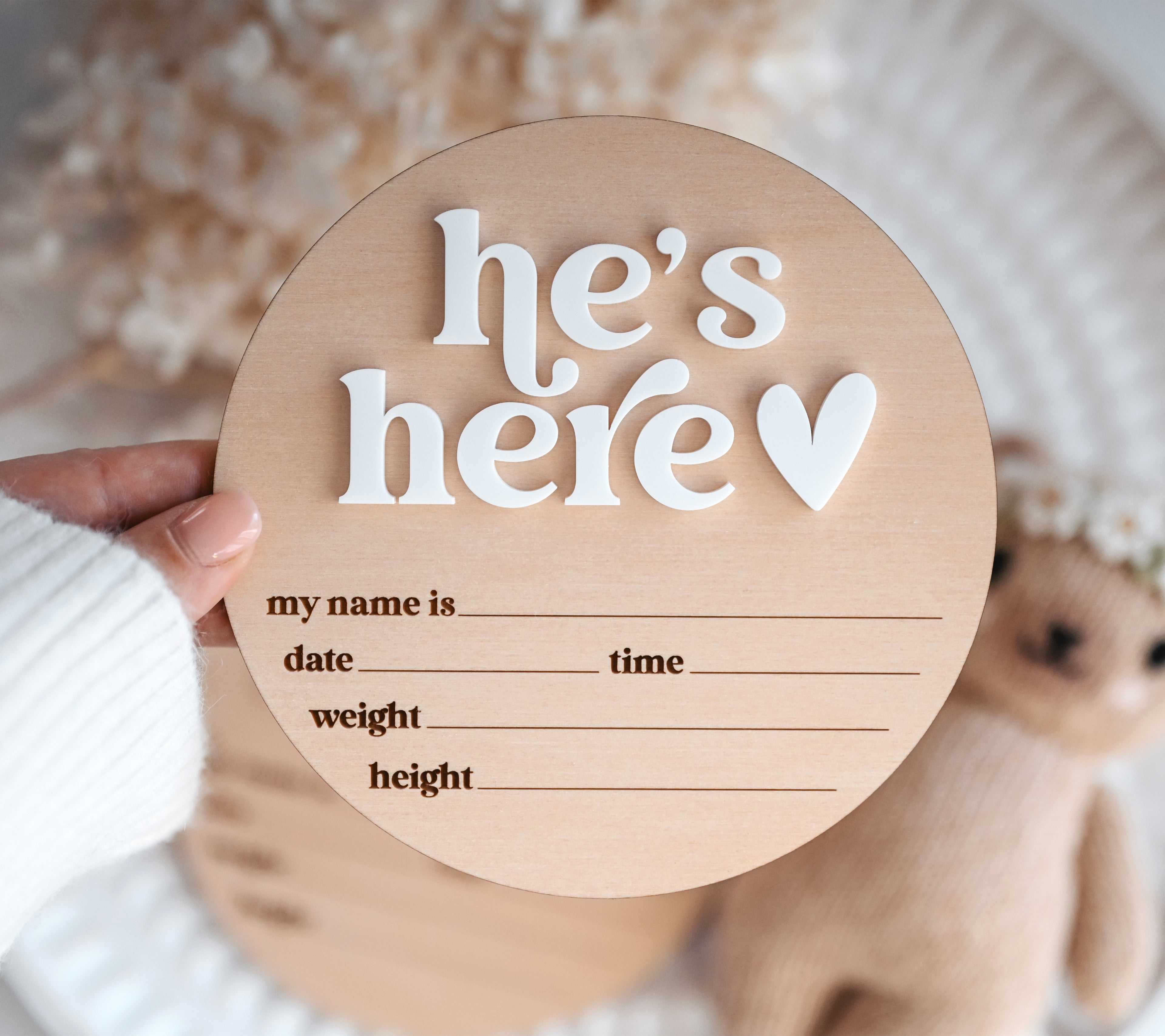 'She's or He's Here' Announcement Plaque