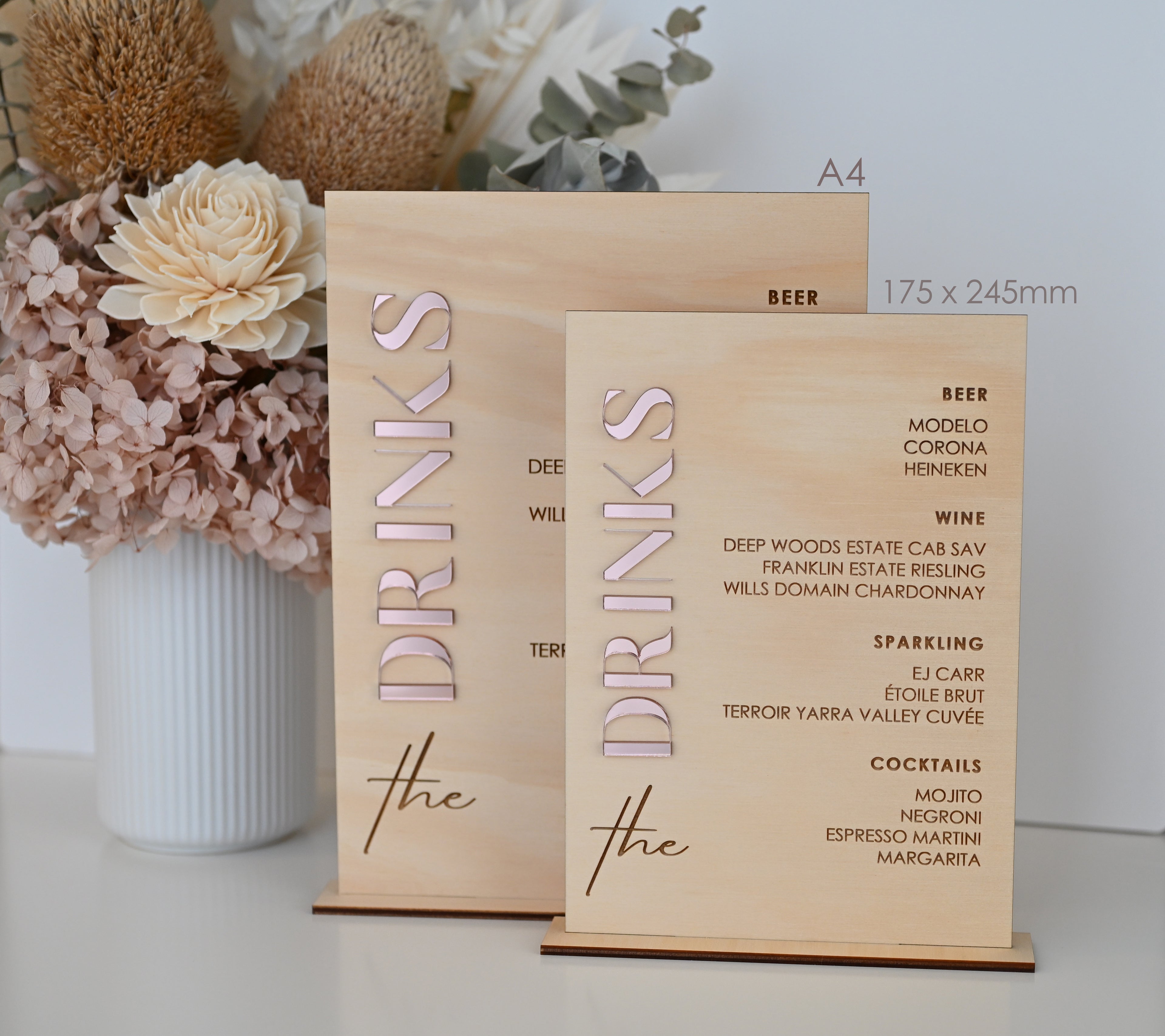 Drinks & Bar Wooden Engraved Menu