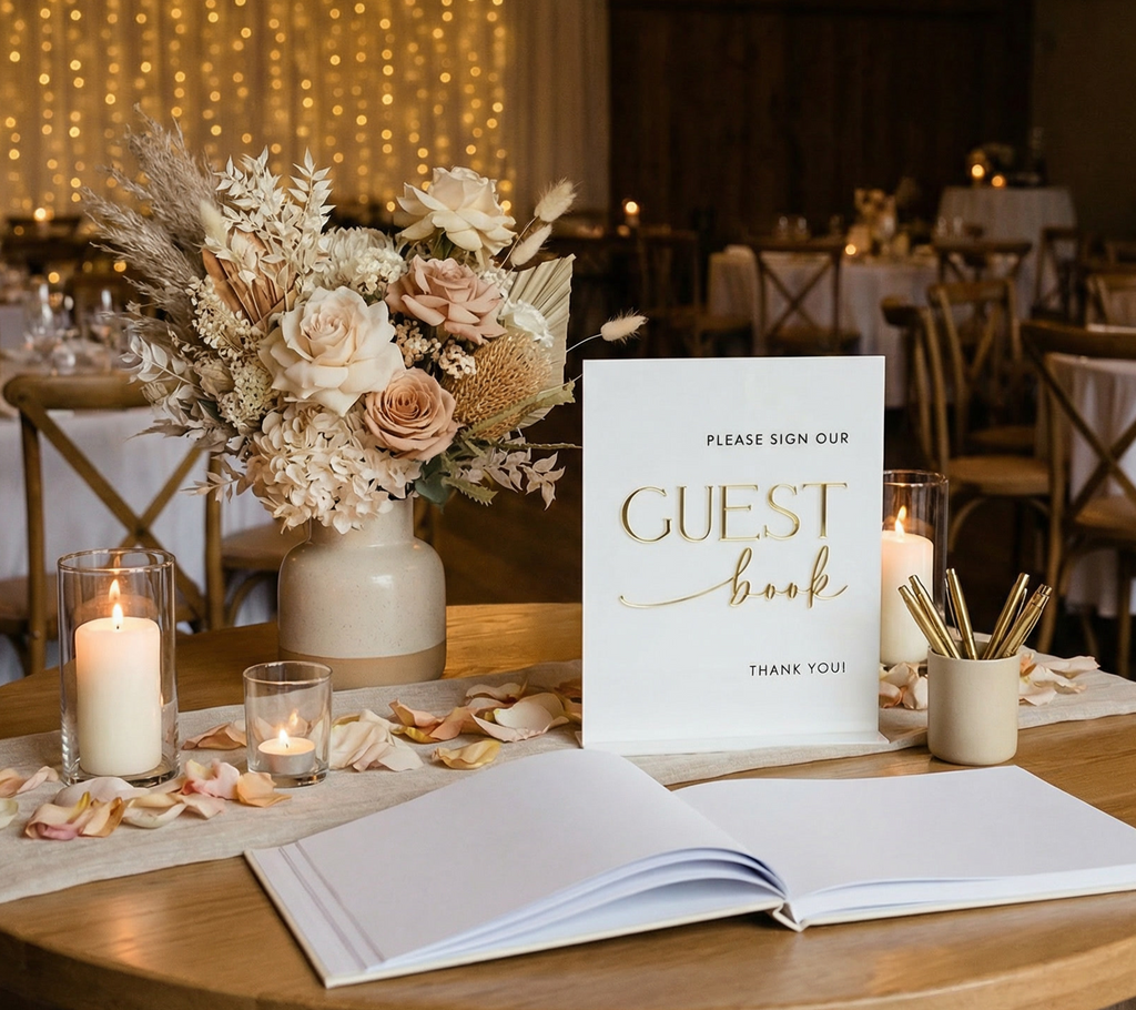 White + Gold Guest Book Sign