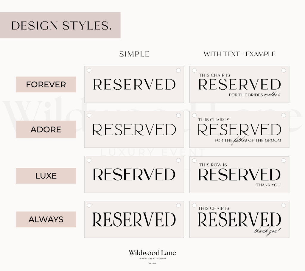 'Reserved' Seating Sign - Heirloom + Gold
