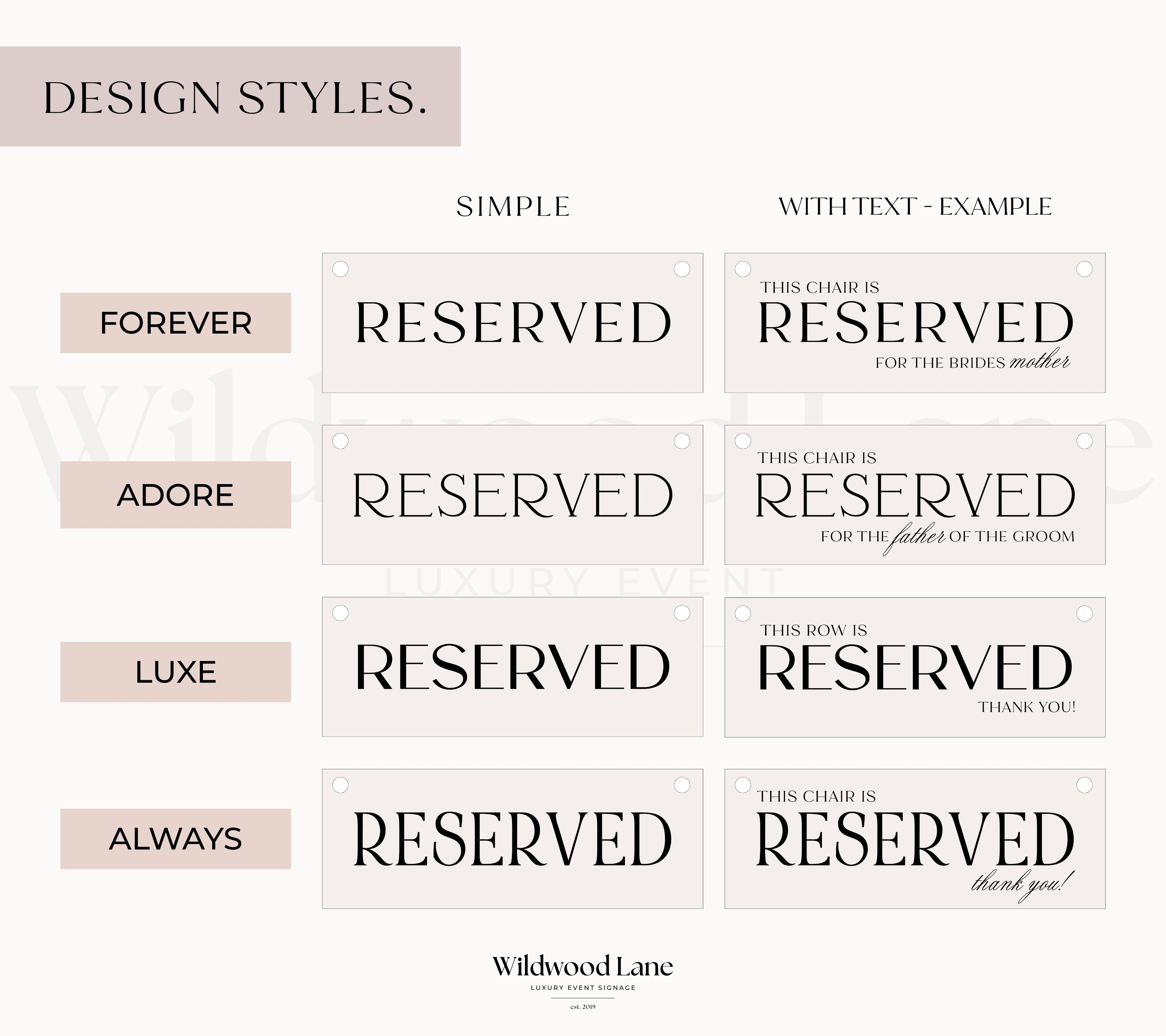 'Reserved' Seating Sign - Heirloom + Gold