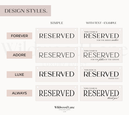 'Reserved' Seating Sign - White + Gold