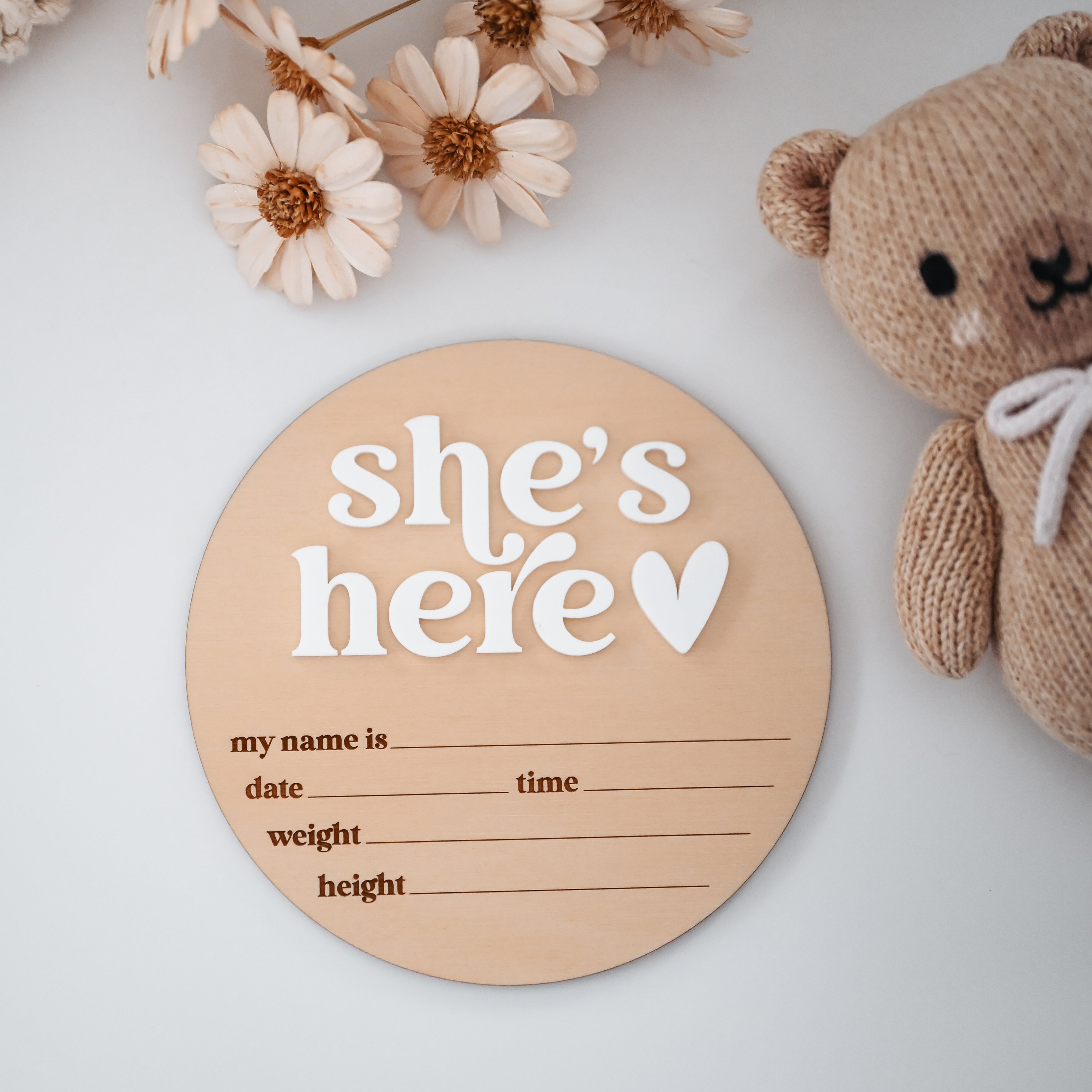 'She's or He's Here' Announcement Plaque
