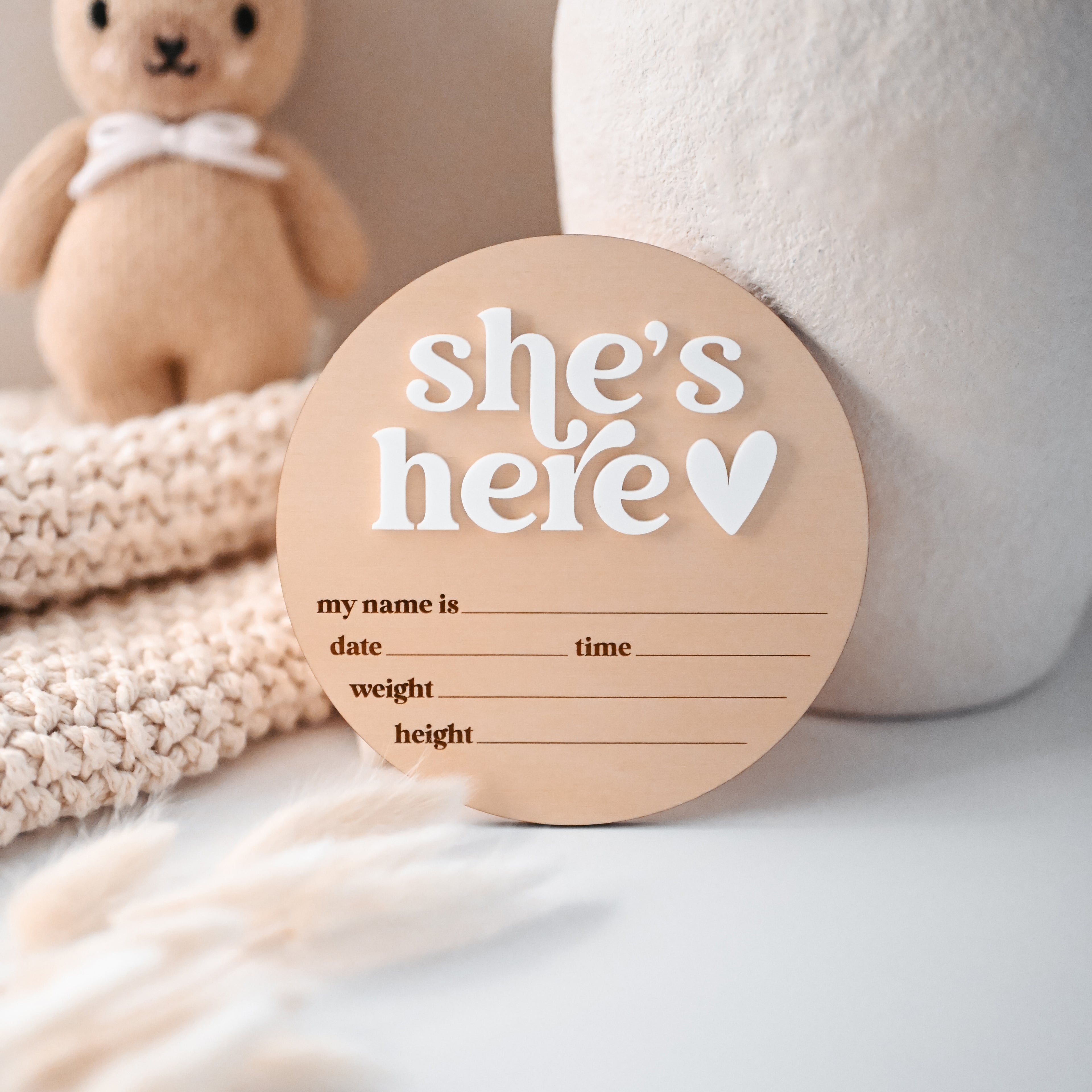 'She's or He's Here' Announcement Plaque