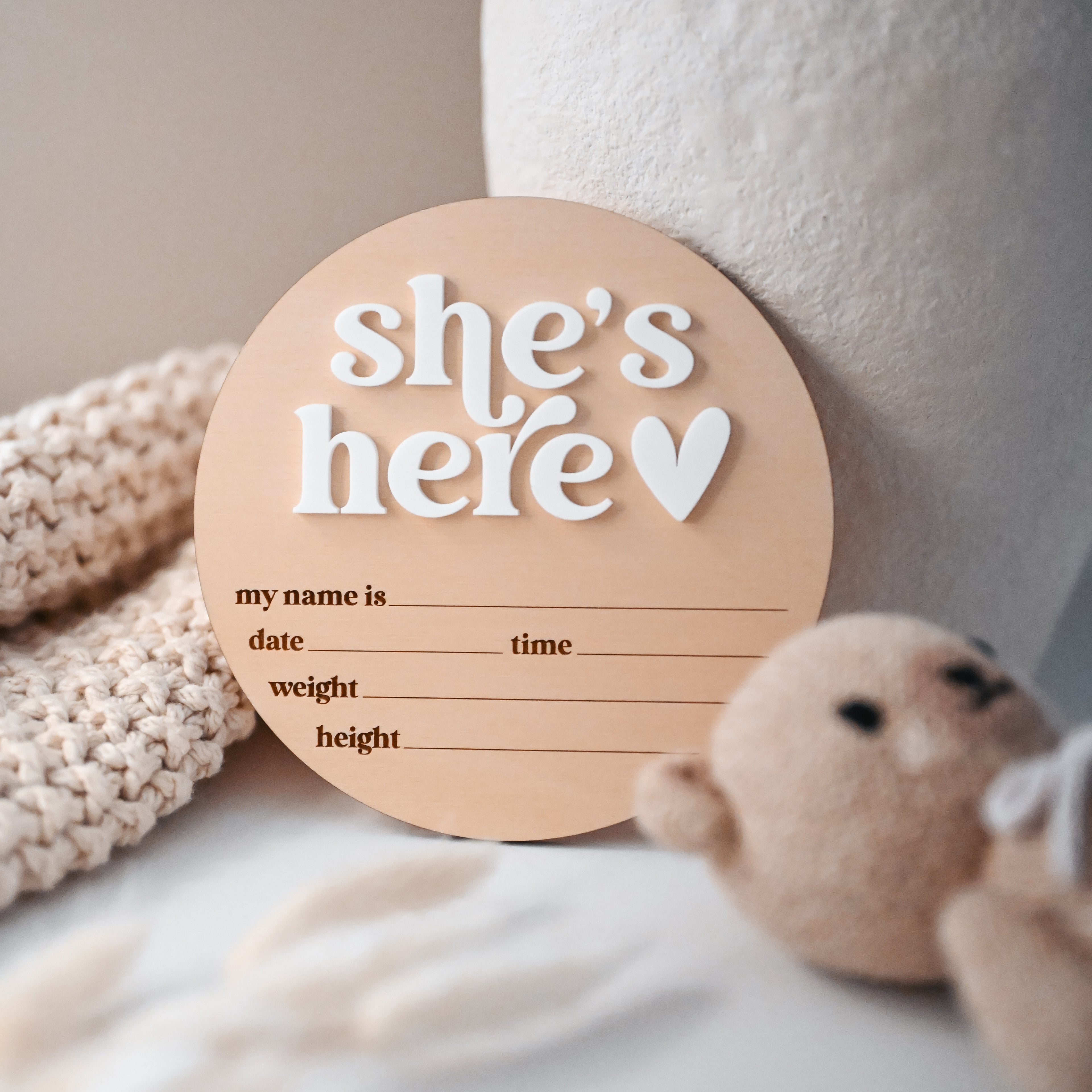 'She's or He's Here' Announcement Plaque