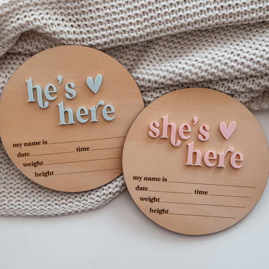 'She's or He's Here' Announcement Plaque